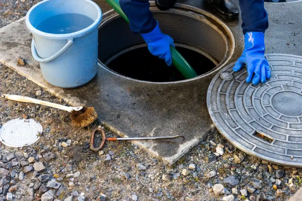 Man cleaning a septic tank